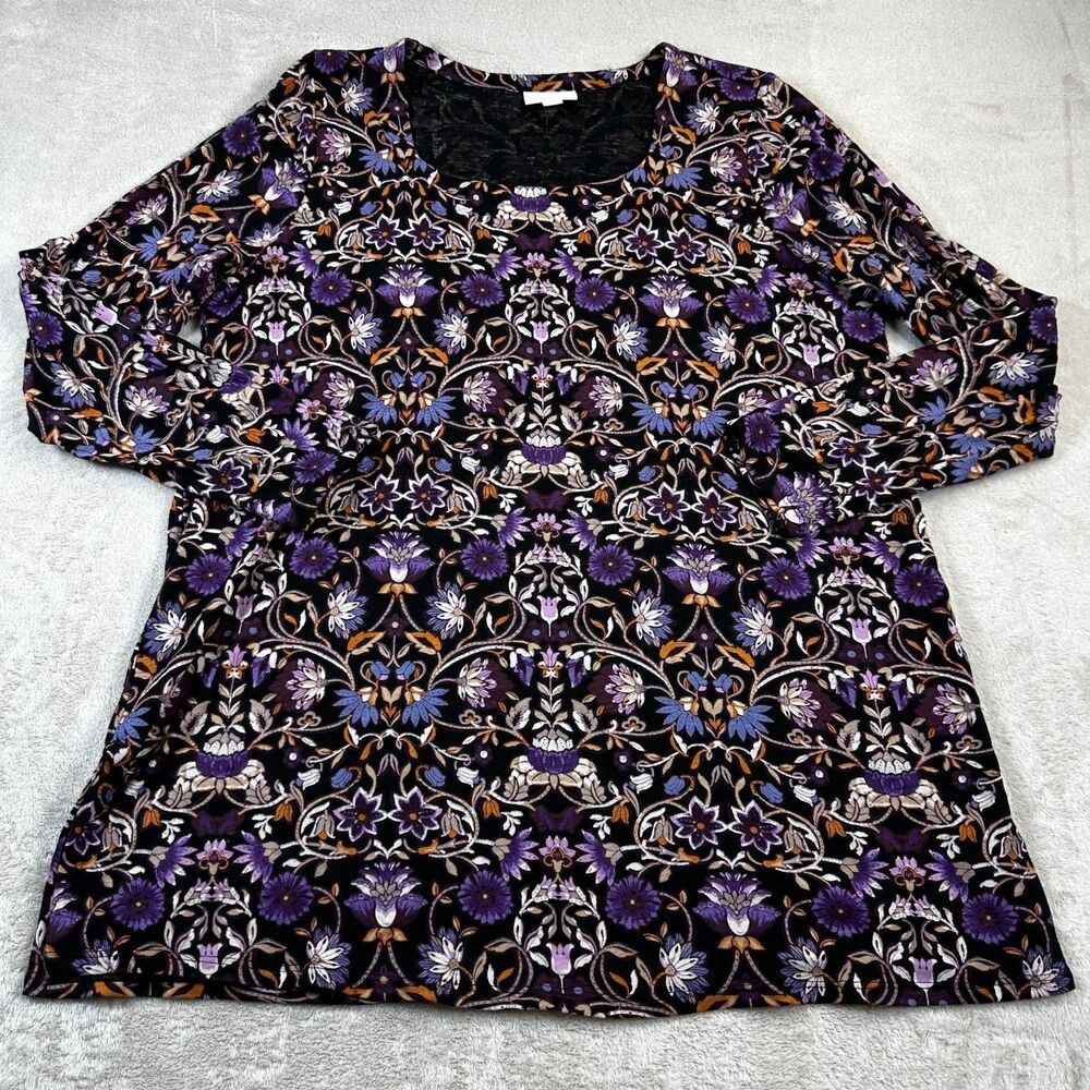 J Jill Long Sleeve Top Size Large Purple Multicolor Tunic Floral Print
